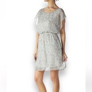 Needle & Thread Women’s White Cheetah Flutter Sleeve Mini Dress, Size Small